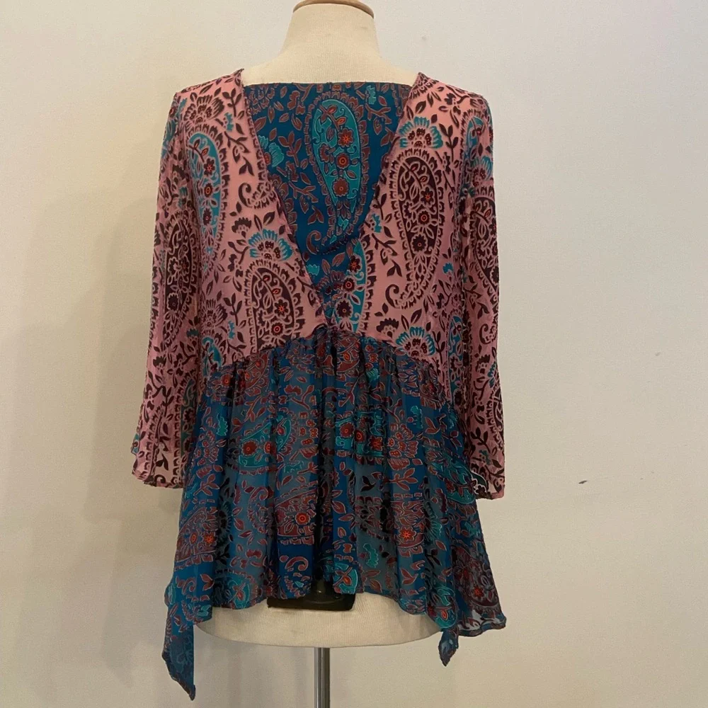 Flowy Silk & Velvet Anthro Top - Picture 5 of 7